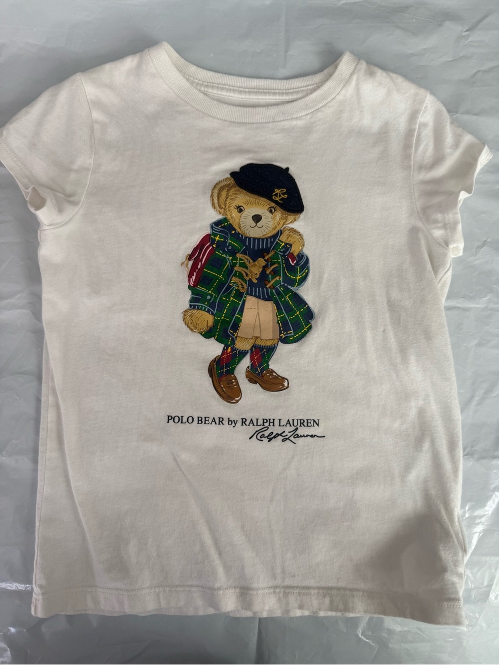 Polo by Ralph Lauren White Tee with Plaid Polo Bear Graphic